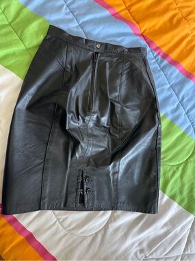Black Leather Midi Pencil Skirt